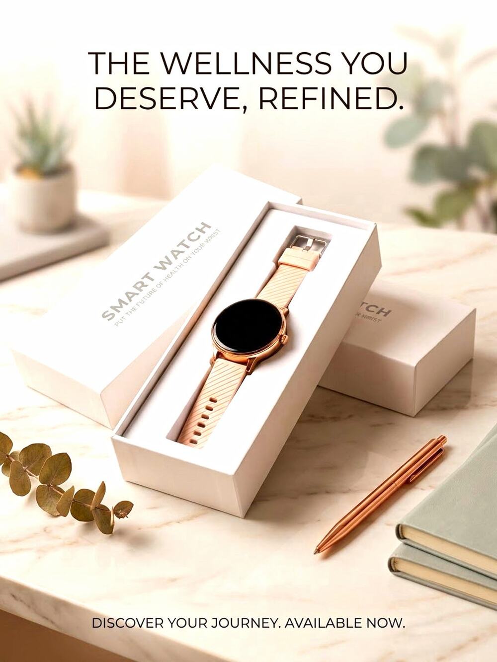 Smart Watch for Women Rose Gold Round Face Fitness Health Tracker Bluetooth NIB